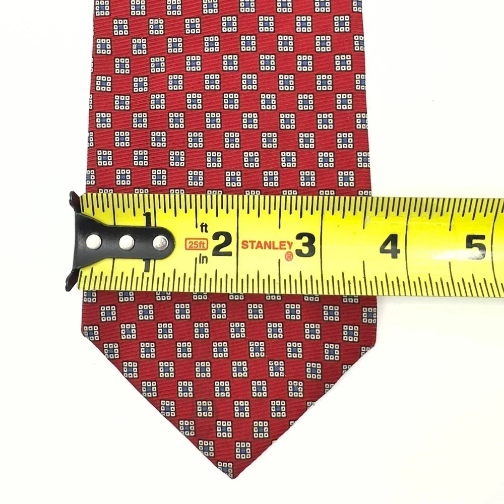 Lauren Ralph Lauren Mens Necktie 100% Silk Geometric All Over Red Tie USA Made